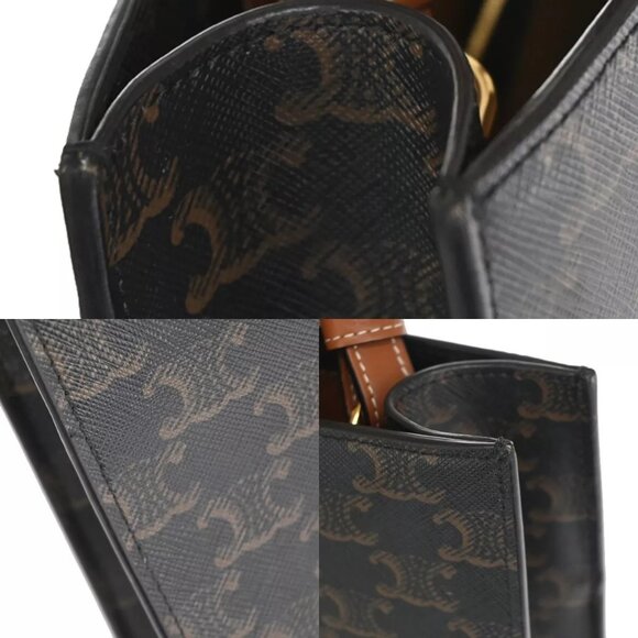 CELINE Vertical Cabas Hand Tote Bag Triomphe Canvas Leather Brown Black 680RH006 - Picture 8 of 16